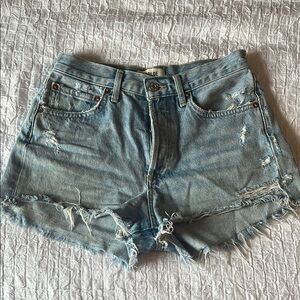 Agolde Blue Distressed Jean Shorts High-Waisted